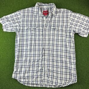 Vintage Walls Blue Plaid Short Sleeve Western Button Up Shirt Sz L